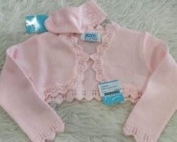 Rebeca y calcetín rosa bebé de niña, rebeca de punto de hilo con calcetines a juego