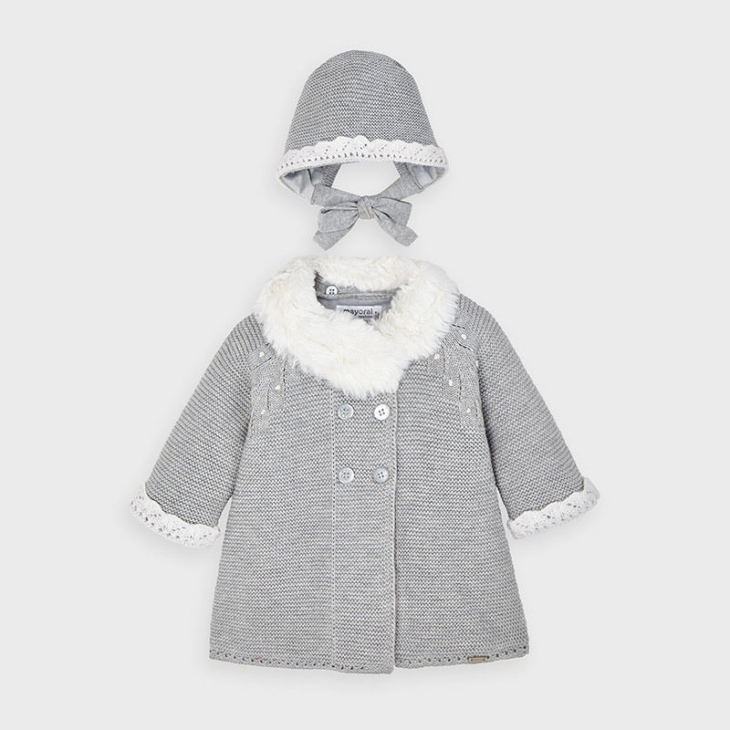 Abrigo tricot con capota recién nacido niña MAYORAL 2459 GRIS VIG | Ana Hidalgo ®