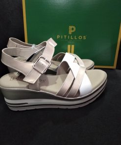 SANDALIA CON CUÑA Y TIRAS CRUZADAS M.2612 BLANCO-ORO