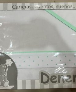 JUEGO SÁBANAS MINICUNA TELA M. 21903 TOPOS VERDE DENENES