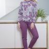 Pijama mujer jacquard de punto con flores en color buganvilla, de algodón