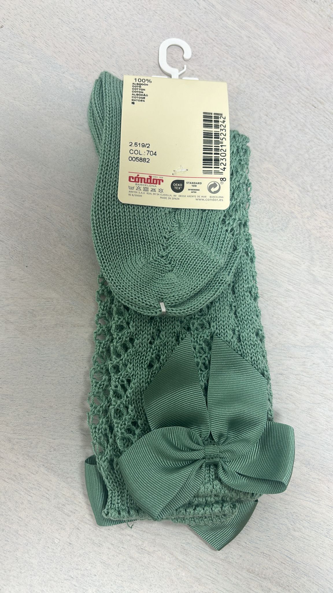Calcetines altos perlé calados con lazo grogrén M.2519/704 JADE CONDOR 5 original 42C27E01 11E4 4C3F AAB6 FBB67DEC9279