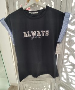 CAMISETA NEGRA CON LETRAS Y CIRCONITAS BRILLANTES M.WIT-N