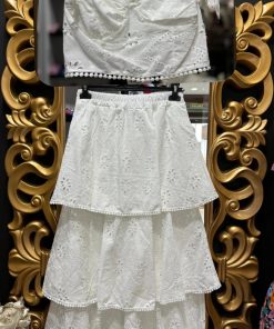 CONJUNTO DE TOP Y FALDA BLANCO CON PERFORADOS M.PER-B