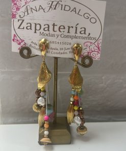 PENDIENTES LARGOS CON DETALLES DORADOS Y PIEDRAS DE COLORES M.PIE-07