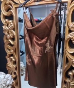 VESTIDO MINI SATINADO M.ST-MARRÓN