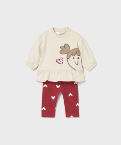 CONJUNTO 2 PIEZAS ALGODÓN M. 2710 PANTALON ROJO RAYAS Y SUDADERA ESTAMPADA