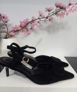 ZAPATO DE TACÓN ACABADO EN PUNTA Y SUJETO AL TOBILLO M.HH-3A001 NEGRO