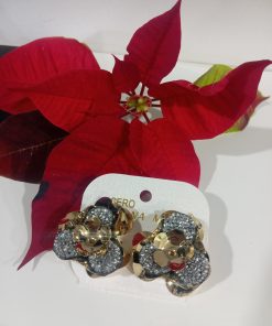 PENDIENTES FLOR DORADA CON CIRCONITAS PLATA M.FLOR-17