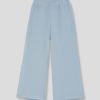 Pantalón palazzo niña celeste en algodón, con pernera ancha y contraste en blanco
