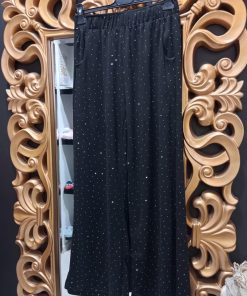 PANTALÓN PUNTO ROMA CON APLIQUES PLATA M.ROM-NEGRO