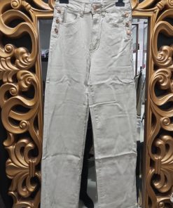 PANTALÓN VAQUERO DE CORTE RECTO Y TIRO ALTO CON BOTONES DORADOS DECORATIVOS M.VIVI-BEIGE