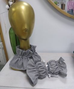 Cuello y puños vichy blanco y negro con volante fruncido, conjunto desmontable para blusas y jerséis