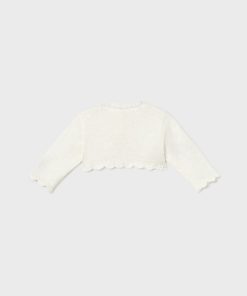 Rebeca tricot bebé crudo de ceremonia, punto fino en tono neutro para recién nacida