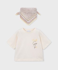 Camiseta con pañuelo estampado niña M. 3009 HUESO-BEIGE MAYORAL