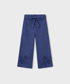 Pantalón largo bordado con lino niña M. 3585 PORCELANA MAYORAL