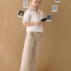 Pantalón de sarga beige niña en algodón, largo y de tejido resistente al roce
