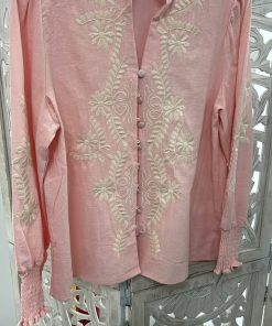 BLUSA ROSA EMPOLVADO CON FLORES BORDADAS EN CONTRASTE M.252-ROSA
