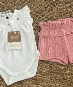 CONJUNTO 2 PIEZAS ALGODÓN M. 1640 BODY BLANCO Y SHORT ROSE MAYORAL