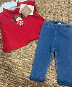 CONJUNTO 2 ALGODÓN NIÑA M. 1736 CAMISETA ROJO Y LEGGINS VAQUERO MAYORAL