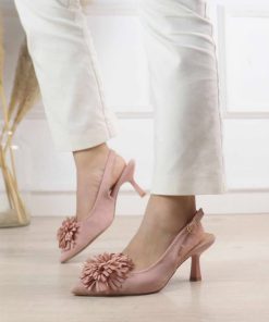 ZAPATO DE TACÓN ELEGANTE CON FLOR DECORATIVA M.GZ-AA66-20 ROSA PASTEL