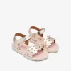 Sandalias doradas con flores niña de Conguitos, con hebilla regulable y acabado metalizado