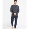 PIJAMA DE ALGODÓN CRO M. M25100 OLYMPUS 9 Pijama hombre algodón con camiseta gris de botones y pantalón azul marino con puño