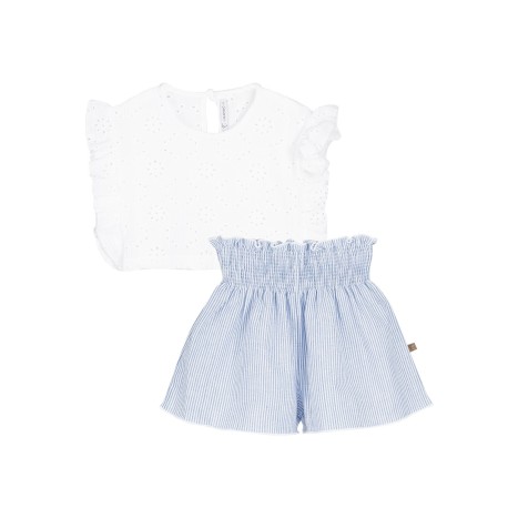 CONJUNTO PANTALÓN M. 11316 CELESTE CALAMARO 1 Conjunto pantalón niña celeste de algodón, con las dos piezas a juego para verano