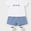 Conjunto punto bebé M. 1652 camiseta blanca estampada y short marea azulina liso Mayoral 7 Conjunto bebé camiseta blanca estampada y short marea azulina liso de Mayoral, en algodón