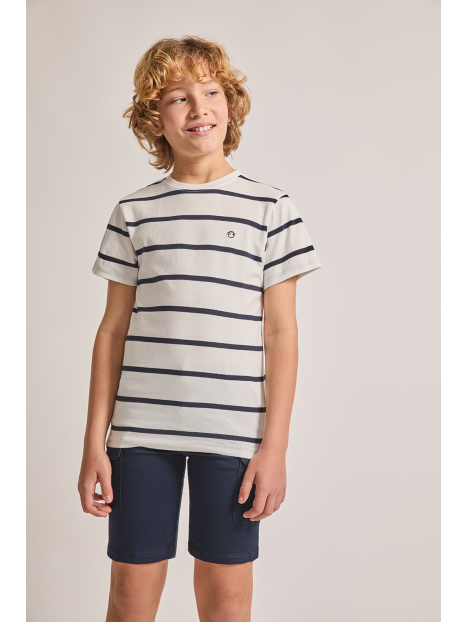 Camiseta niño M. 257012 blanco Street Monkey 1 Camiseta de rayas para niño en blanco y azul marino, manga corta y cuello redondo