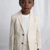 Chaqueta lino niño M. 3437 avena cuadros Mayoral 14 Chaqueta de cuadros niño sobre base avena, con exterior de algodón y lino y forro