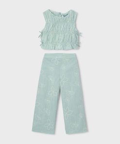 Conjunto pantalón y top para niña de Mayoral en algodón, con top fruncido