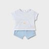Conjunto punto bebé M. 1626 camiseta rallas y short liso cielo Mayoral 6 Conjunto bebé camiseta rayas y short liso en tono cielo, punto de algodón con elastano