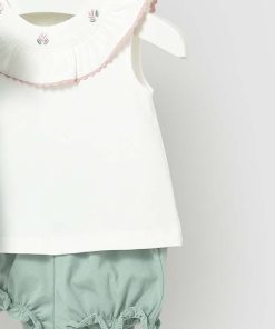 Conjunto bebé punto aqua con camiseta blanca y short a juego en algodón con elastano
