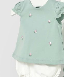 Conjunto bebé camiseta verde y short blanco Aqua, dos piezas en punto de algodón
