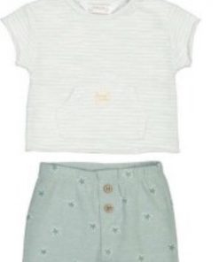 Conjunto niño camiseta de rayas con short estampado a juego, de punto de algodón