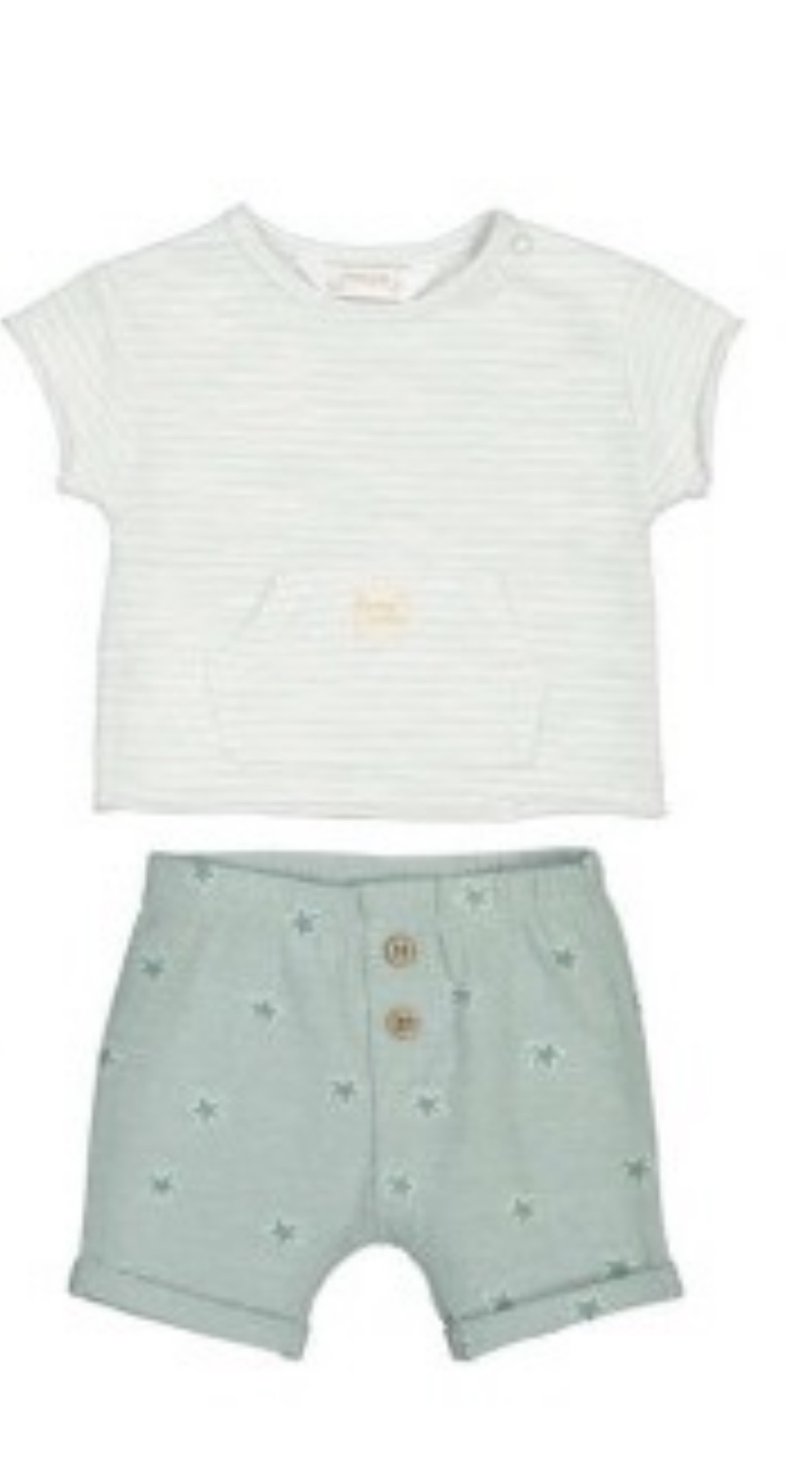 Conjunto Punto niño M. 1626 camiseta rallas Alga Mayoral y short estampado 1 Conjunto niño camiseta de rayas con short estampado a juego, de punto de algodón