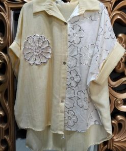 BLUSA CON BORDADOS, ENCAJE Y LENTEJUELAS DORADAS M.ENA-15