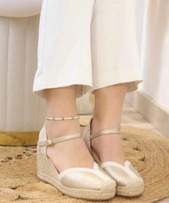 CUÑA DE ESPARTO CON PLATAFORMA Y DETALLE DE YUTE TRENZADO M.TF2913 ORO MATE