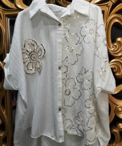 BLUSA CON BORDADOS, ENCAJE Y LENTEJUELAS DORADAS M.ENA-12