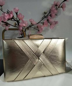 BOLSO DE FIESTA CON TIRAS TRENZADAS DORADO CON BRILLO M.OR-40