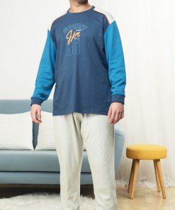 Pijama de hombre entretiempo de dos piezas en algodón, con manga larga y pantalón largo