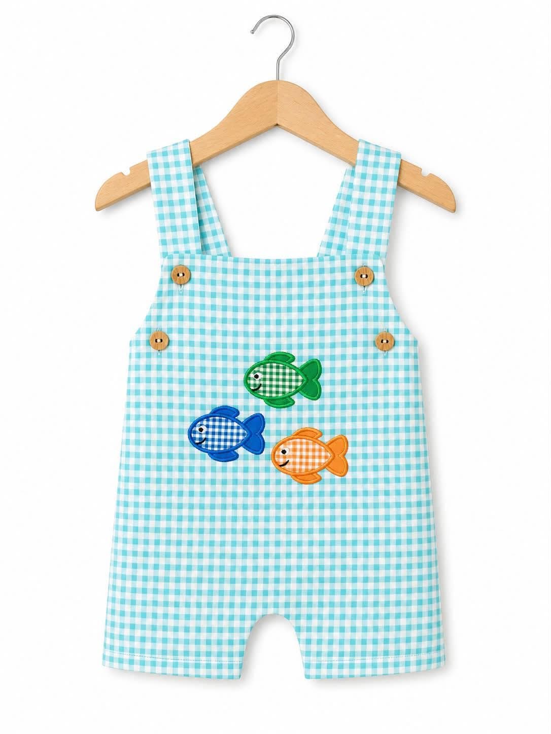 Pelele peto M. Vichy turquesa le PETIT CIE 1 Pelele peto vichy turquesa unisex para bebé con cuadros en tono agua