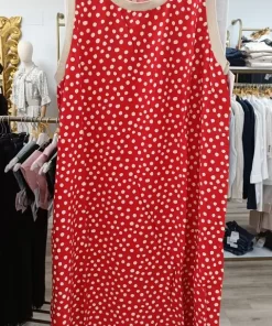 VESTIDO MIDI SIN MANGAS CON ESTAMPADO DE LUNARES M.LU-ROJO