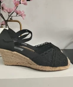 CUÑA DE ESPARTO NEGRA CON DETALLE DE YUTE TRENZADO M.797-9