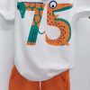 CONJUNTO NIÑO M. 75 NARANJA CHULITO 6 Conjunto verano niño naranja con camiseta blanca de jirafa y cocodrilo y pantalón naranja