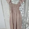 VESTIDO MIDI CON ESTAMPADO VICHY EN TONOS BLANCOS Y BEIGES M.VY-BEI