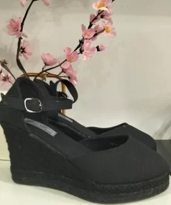 CUÑA DE ESPARTO NEGRA CON DETALLE DE YUTE TRENZADO M.787-5 NEGRA ENTERA
