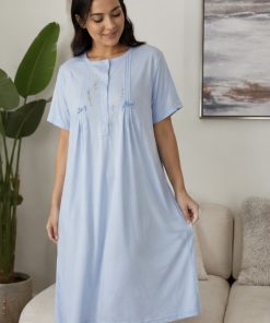 CAMISÓN BORDADO SRA M/C M. 8176 CELESTE