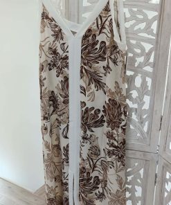 VESTIDO MIDI ESTAMPADO FLORAL CON ESCOTE EN PICO M.PIC-MARRÓN